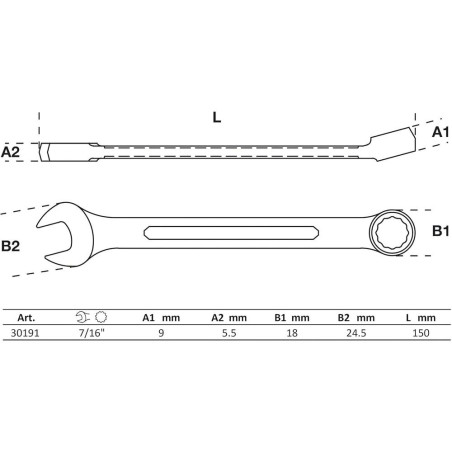 Clé Mixte 7/16 - Acier, Taille Standard - Précision et Robustesse - BGS