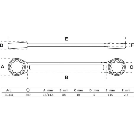 Clé Polygonale Double Embouts Extra Plate 8 x 9 mm - Acier Résistant - Précision et Maniabilité - D-Work