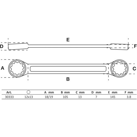 Clé Polygonale Double Embouts Extra Plate 12 x 13 mm - Acier Résistant - Précision et Maniabilité - D-Work