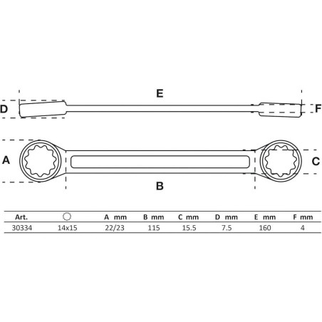 Clé Polygonale Double Embouts Extra Plate 14x15 mm - Acier Résistant - Précision et Maniabilité - BGS
