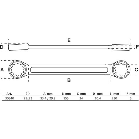 Clé Polygonale Double Embouts Extra Plate 21x23 mm - Acier Résistant - Accès Facile et Précis - BGS