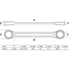 Clé Polygonale Double Embouts Extra Plate 25 x 28 mm - Acier Résistant - Précision et Accessibilité - D-Work