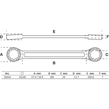 Clé Polygonale Double Embouts Extra Plate 25 x 28 mm - Acier Résistant - Précision et Accessibilité - D-Work