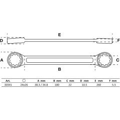 Clé Polygonale Double Embouts Extra Plate 24x26 mm - Acier Résistant - Précision et Accessibilité - BGS