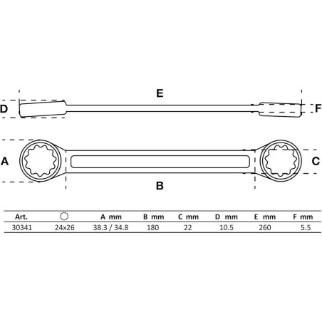 Clé Polygonale Double Embouts Extra Plate 24 x 26 mm - Acier Résistant - Précision et Accessibilité - D-Work