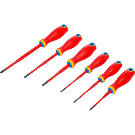 Jeu de Tournevis VDE 6 pcs - Pointe Extra Fine (Isolation Sécurisée et Précision, Acier, Zones Difficiles) - D-Work