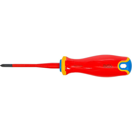 Tournevis VDE Pointe Extra Fine Cruciforme PH1 - 25,1 cm - Isolation Sécurisée et Précision, Acier - D-Work
