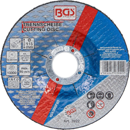 Disque à Couper pour Métal 115x2,5x22,2 mm - Type 42 - Coupe Précise et Durable - BGS