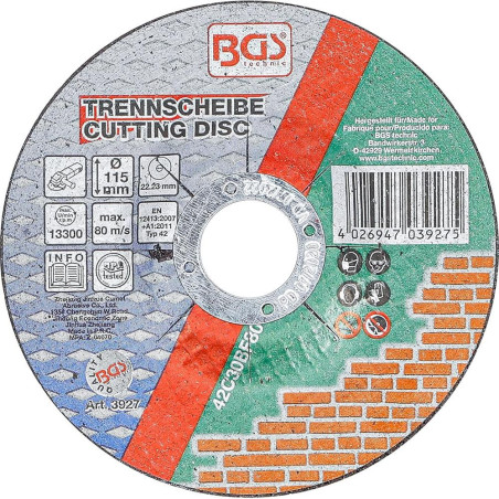 Disque à Couper pour Pierre 115x2,5x22,2 mm - Type 42 - Coupe Précise et Durable - - BGS