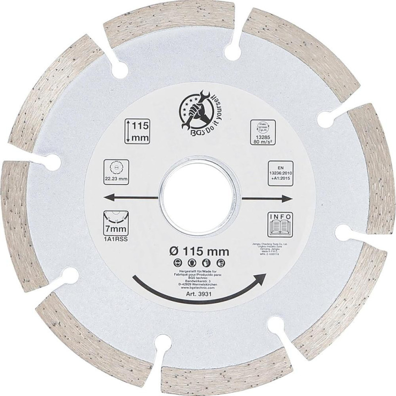 Disque de Coupe en Segments 115 mm - Résistant et Précis - Découpe Efficace - BGS