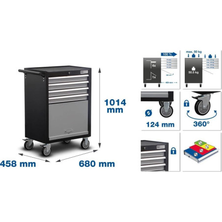 Servante d Atelier Profil Junior - 4 Tiroirs, 151 Outils - Robuste et Complète pour Atelier - BGS