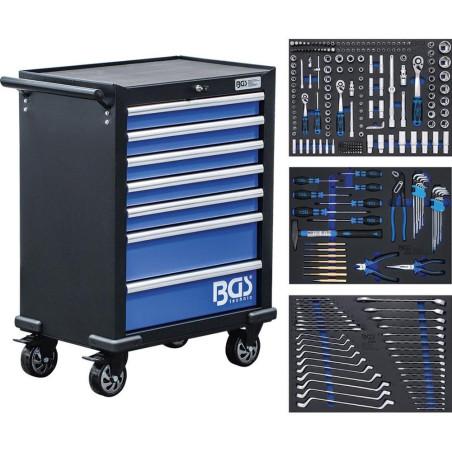 Servante d Atelier 7 Tiroirs - 263 Outils Complets - Rangement Robuste et Mobile - BGS