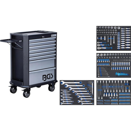 Servante d Atelier 8 Tiroirs - 296 Outils Complets - Rangement Robuste et Mobile pour Atelier - BGS