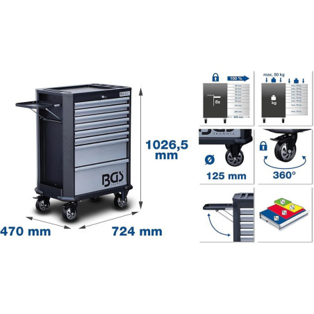 Servante d Atelier 8 Tiroirs - 296 Outils Complets - Rangement Robuste et Mobile pour Atelier - BGS
