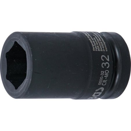 Douille à Choc Six Pans Longue 25 mm (1 ) - 32 mm - Acier Résistant - Usage Professionnel et Durable - BGS