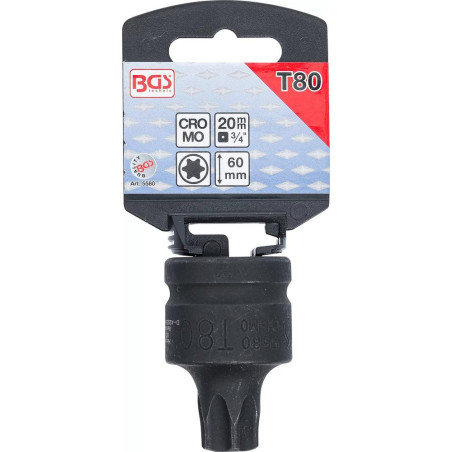 Douille à Embouts de Puissance 60 mm - 20 mm (3/4), Profil Torx T80 - Résistante et Précise - D-Work