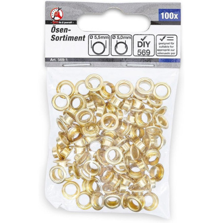 Assortiment d’Œillets 5,0 x 5,5 mm - 100 Pièces - Résistants et Pratiques pour Fixations - BGS