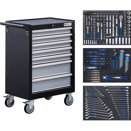 Servante d Atelier 7 Tiroirs - 263 Outils Complets - Rangement Robuste et Mobile, Acier, Pro - D-Work