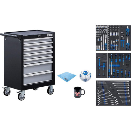 Servante d Atelier 7 Tiroirs - 129 Outils Complets - Rangement Robuste et Mobile - BGS