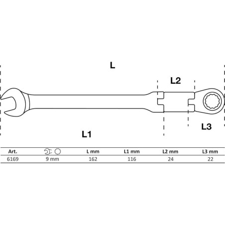Clé Mixte à Cliquet Pliable 9 mm - Double Articulation - Précision et Maniabilité - BGS