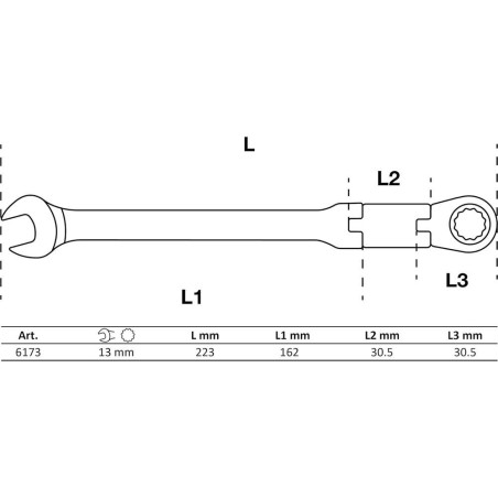 Clé Mixte à Cliquet Pliable 13 mm - Double Articulation - Précision et Maniabilité - Zones Difficiles - D-Work