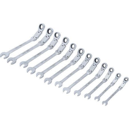 Jeu de Clés Mixtes à Cliquet Pliable 8-19 mm - 12 pcs - Double Articulation, Précision et Confort d Utilisation - D-Work