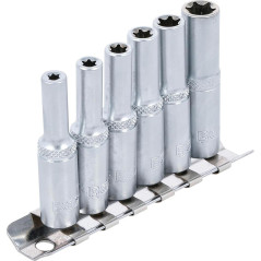 Jeu de Douilles Profil E Longues 6,3 mm (1/4) E4 - E10 - 6 pcs - Précision et Durabilité, Acier - D-Work