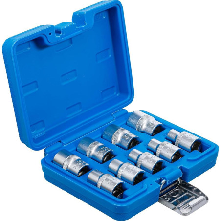 Jeu de Douilles Profil E 12,5 mm (1/2) E10 - E24 - 9 pcs - Polyvalence et Précision, Acier, Cliquet 1/2 - D-Work