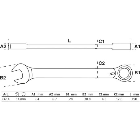 Clé Mixte à Cliquet Réversible 14 mm - Acier, Précision et Maniabilité - BGS