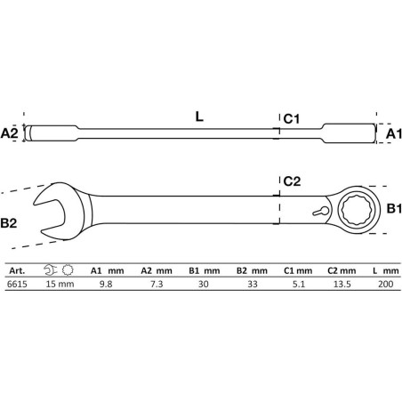 Clé Mixte à Cliquet Réversible 15 mm Précision et Confort d Utilisation - BGS