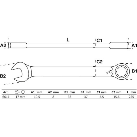 Clé Mixte à Cliquet Réversible 17 mm - Acier, Précision et Maniabilité - - BGS