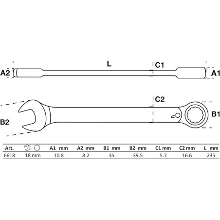 Clé Mixte à Cliquet Réversible 18 mm - Acier, Précision et Maniabilité - - BGS