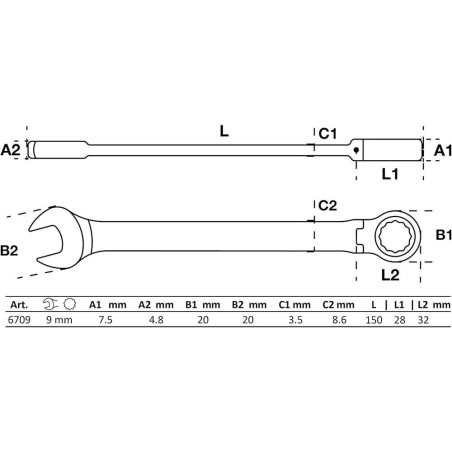 Clé Mixte à Cliquet à Couder 9 mm - - Précision et Maniabilité - BGS