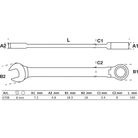 Clé Mixte à Cliquet à Couder 8 mm - - Précision et Maniabilité - BGS