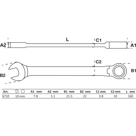 Clé Mixte à Cliquet à Couder 10 mm - Précision et Maniabilité, Acier, Zones Difficiles - D-Work