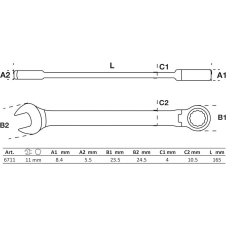 Clé Mixte à Cliquet à Couder 11 mm - Précision et Maniabilité, Acier, Zones Difficiles - D-Work