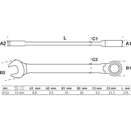 Clé Mixte à Cliquet à Couder 12 mm - Acier, Précision et Maniabilité - BGS