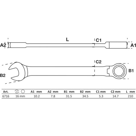 Clé Mixte à Cliquet à Couder 16 mm - Acier, Précision et Confort d Utilisation, Zones Difficiles - D-Work