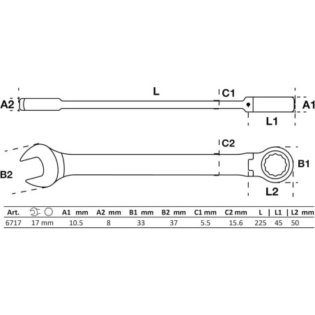 Clé Mixte à Cliquet à Couder 17 mm - Précision et Confort d Utilisation, Acier, Zones Difficiles - D-Work