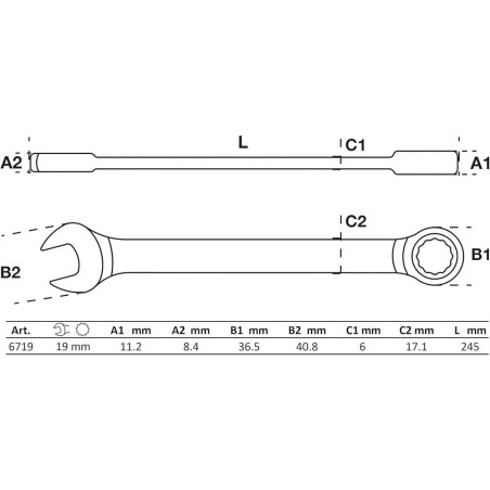 Clé Mixte à Cliquet à Couder 19 mm - - Précision et Confort d Utilisation - BGS
