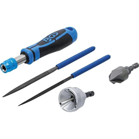 Ébarbeur Interne/Externe et Jeu de Limes 5 pcs - Acier, Précision et Polyvalence, Pro - D-Work