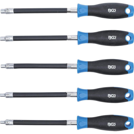 Tournevis Flexible 5 Pièces - Profil E4 à E8, Lame 150 mm - Poignée Ronde Ergonomique - Maniabilité et Précision - BGS