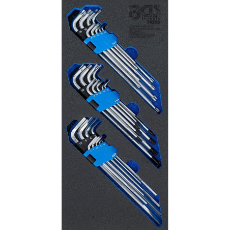 Insert de Servante d’Atelier 1/3 - Jeu de 27 Clés Allen Extra Longues Profil T Torx - Six Pans Intérieurs avec Perçage - P - BGS