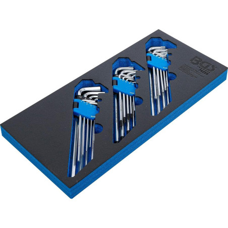 Insert de Servante d’Atelier 1/3 - Jeu de 27 Clés Allen Extra Longues Profil T Torx - Six Pans Intérieurs avec Perçage - P - BGS