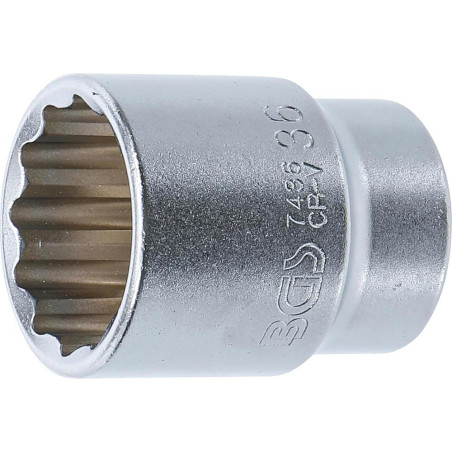 Douille pour Clé 20 mm (3/4) - Douze Pans, 36 mm - Robuste et Précise, Chrome-Vanadium, Zones Difficiles - D-Work
