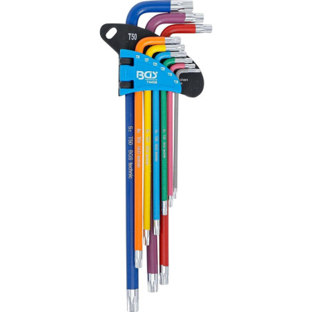 Jeu de Clés Allen Extra Longues 9 Pièces T10-T50 - Profil Torx Multicolore - Précision et Confort d Utilisation - BGS