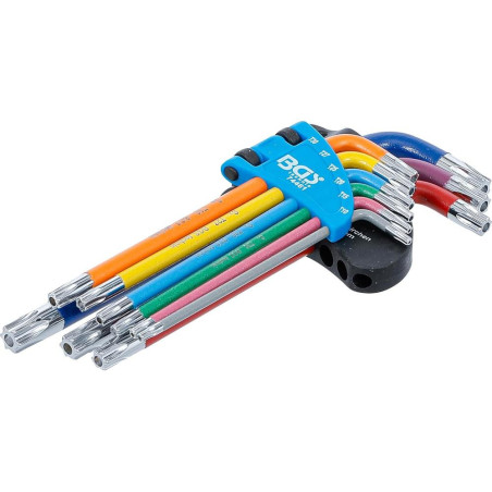 Jeu de Clés Allen Multicolore - 9 pcs T10 à T50 Profil Torx Perçage - Précision et Polyvalence - D-Work
