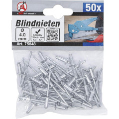 Assortiment de Rivets Pop Ø4 mm - 50 Pièces - Acier, Résistants et Pratiques - - BGS