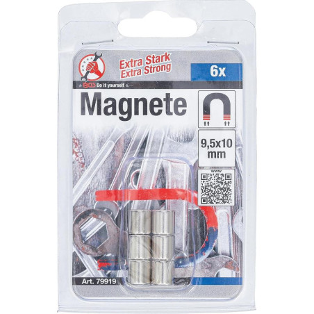 Jeu d’Aimants Extrapuissants Ø9,5 mm - 6 Pièces - Forte Adhérence et Polyvalence - BGS
