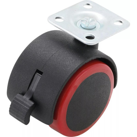 Roue Double Pivotante avec Frein 50 mm - Rouge/Noire - Mobilité et Sécurité - BGS